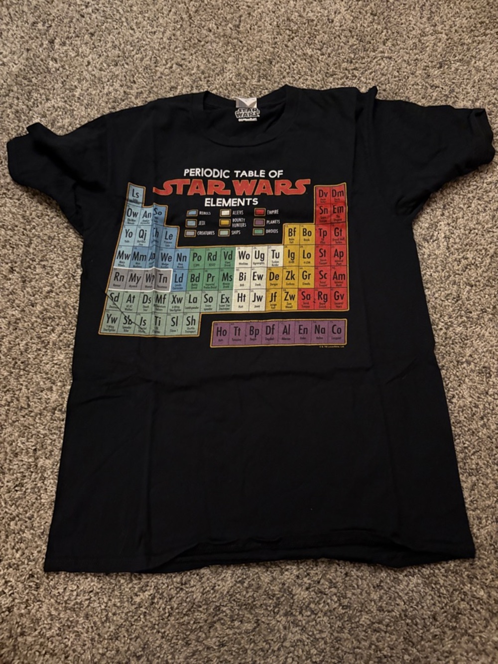 Star Wars Black Tee with Colorful Periodic Table Graphic